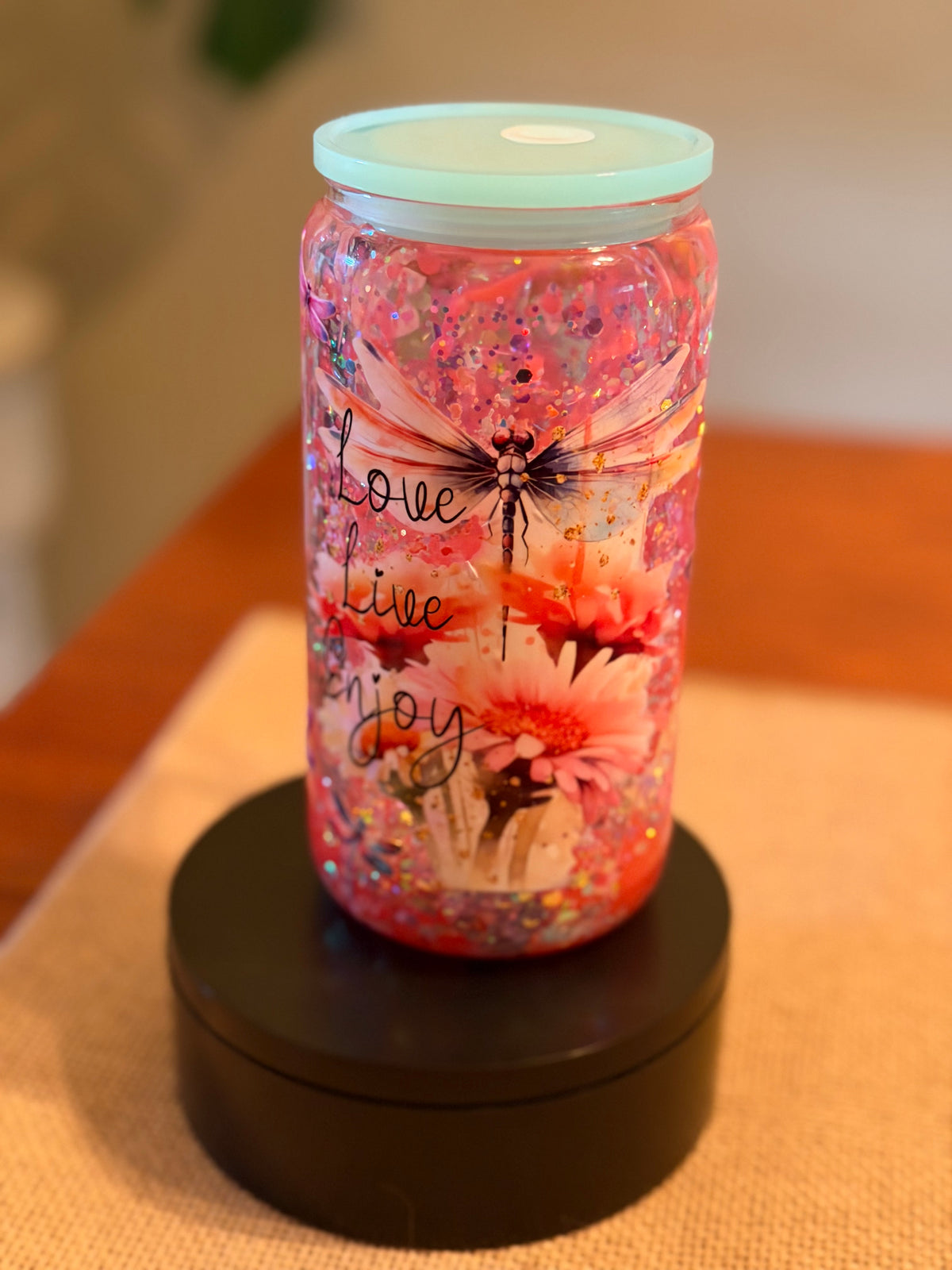16oz Glass w/Handle - Lava Flow w/Glitter