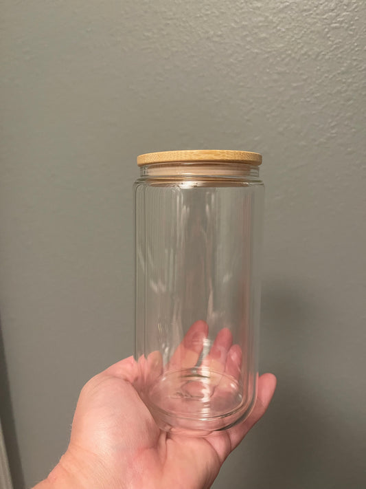 16 oz Glass Tumbler w/Bamboo or Colored Lid